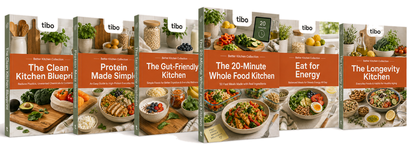 All six TIBO Better Kitchen Collection guides stacked together